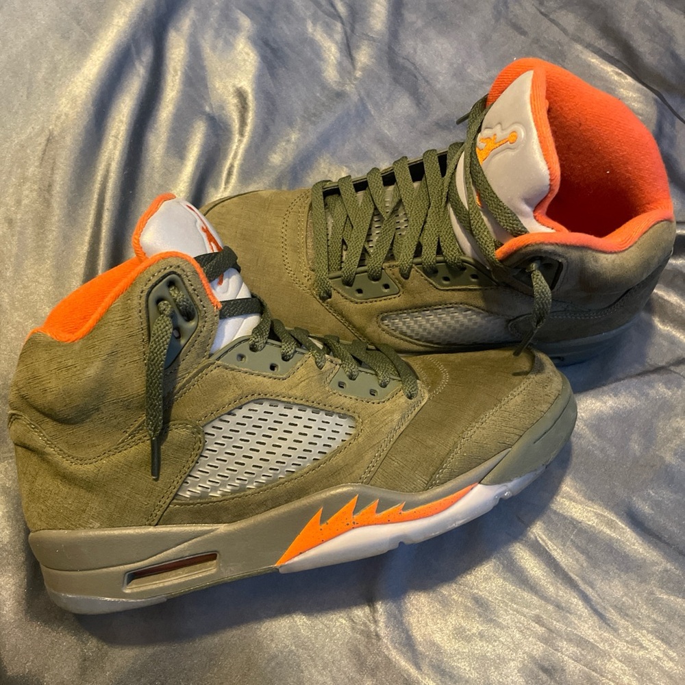 Olive Green and Orange High-Top Sneakers